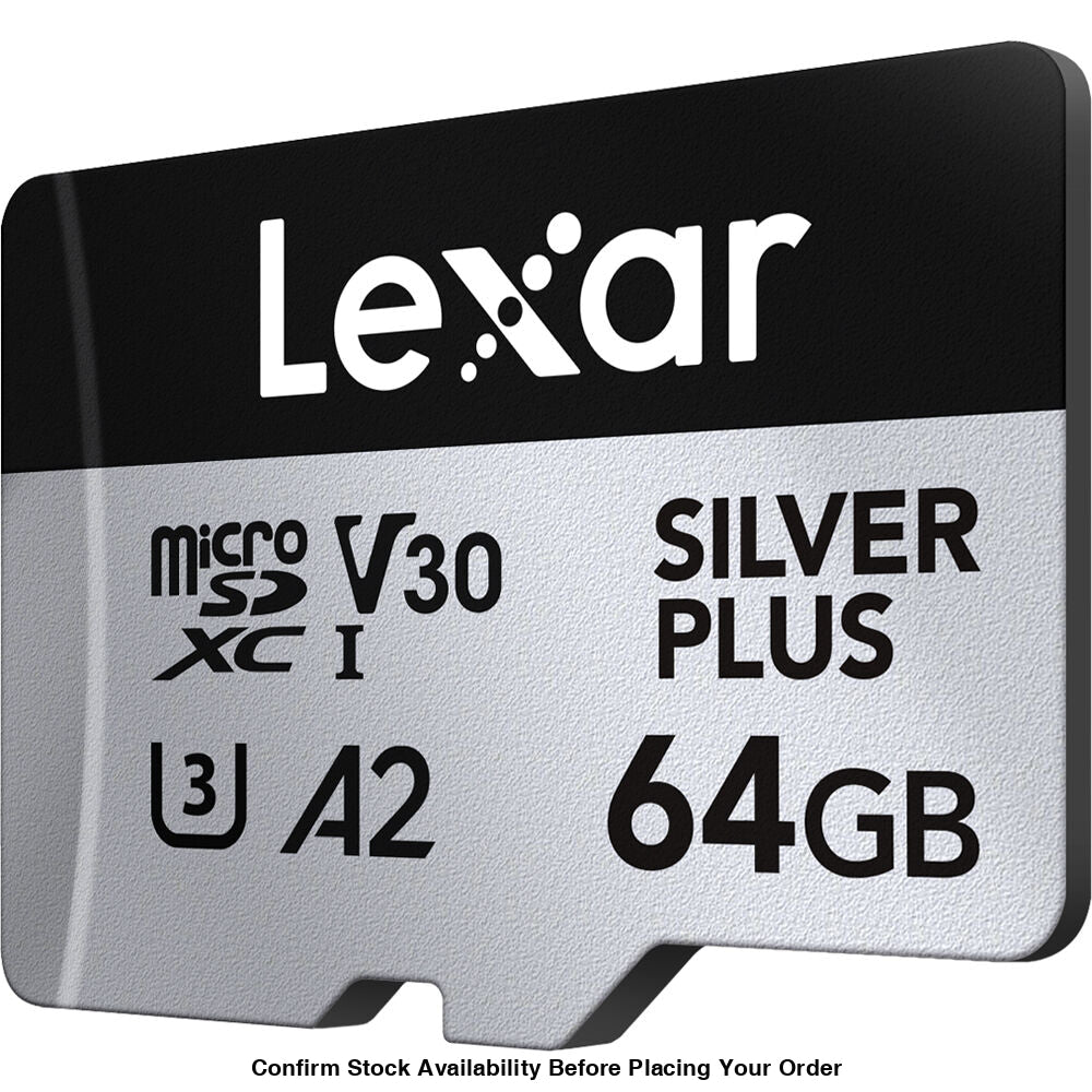 Lexar 64GB Professional SILVER PLUS UHS-I microSDXC Memory Card + SD Adapter