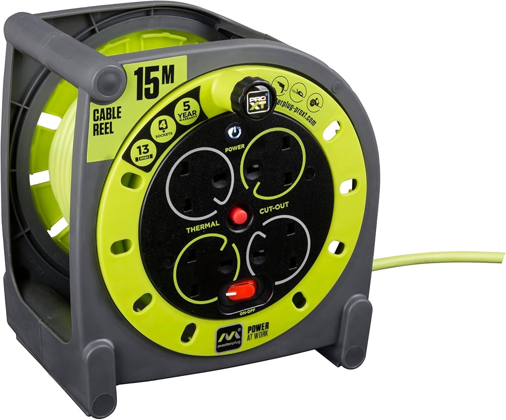 Masterplug Pro-XT 4 Socket with Switch 15 Metre Cable Reel