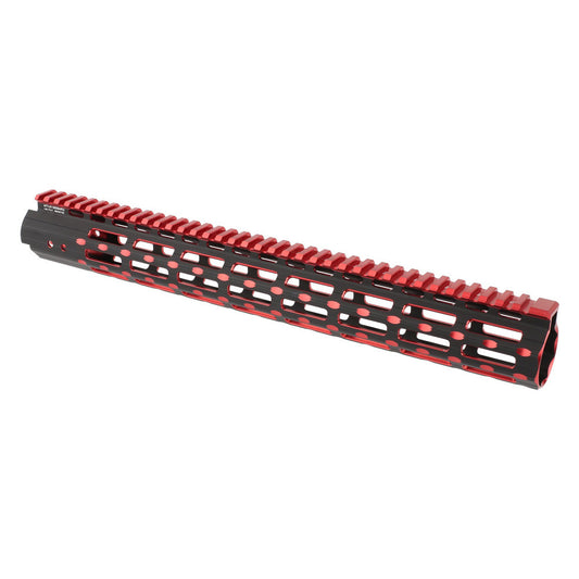 UTG Pro AR15 Super Slim Free Float M-LOK Handguard - 15 inch Black & Red (RNS22552)