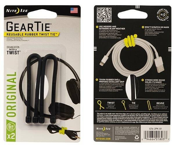 Nite Ize Gear Tie Reusable Rubber Twist Tie 6in - 2 Pack - Red