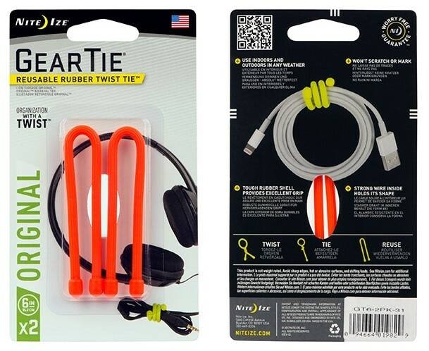 Nite Ize Gear Tie Reusable Rubber Twist Tie 6in - 2 Pack - Red