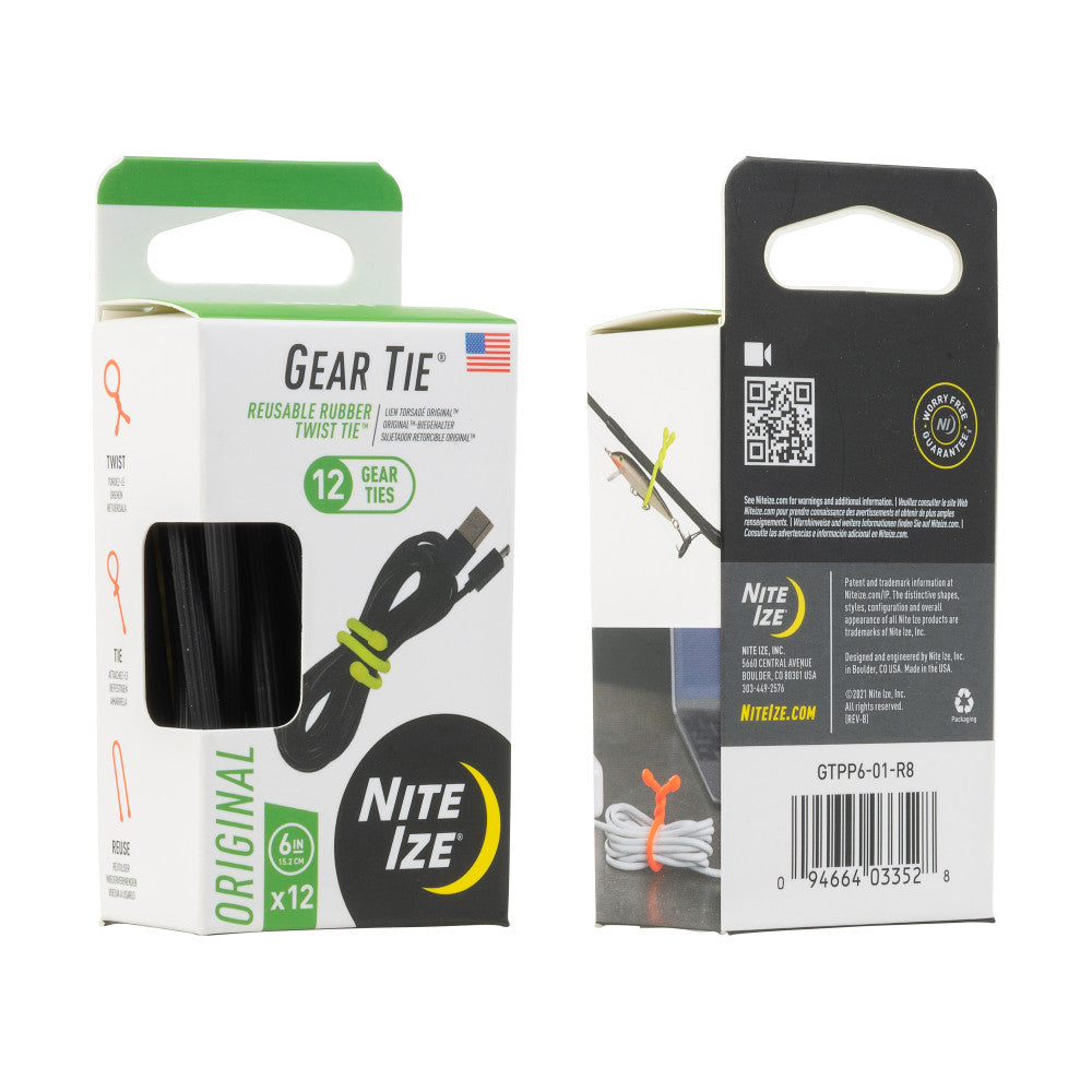 Nite Ize Gear Tie Propack 6in - 12 Pack - Black