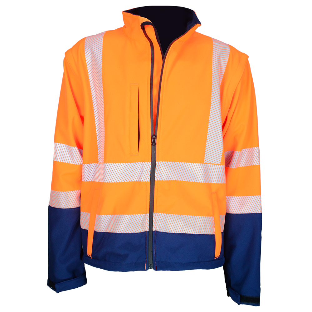 Pinnacle 2-Tone Softshell Jacket Zip-Off Sleeve Orange/Navy