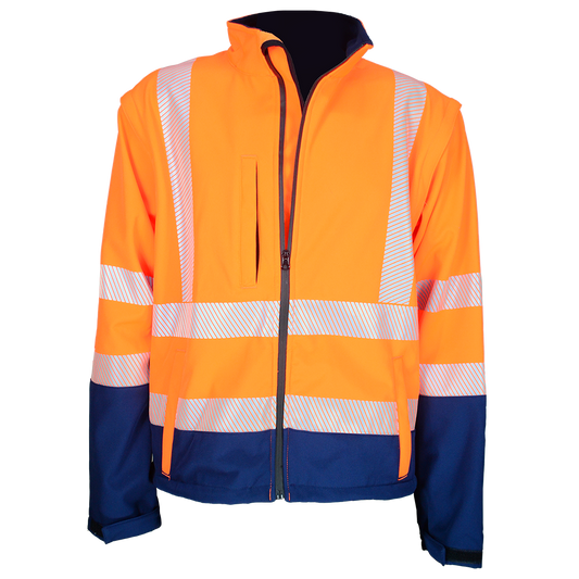 Pinnacle 2-Tone Softshell Jacket Zip-Off Sleeve Orange/Navy
