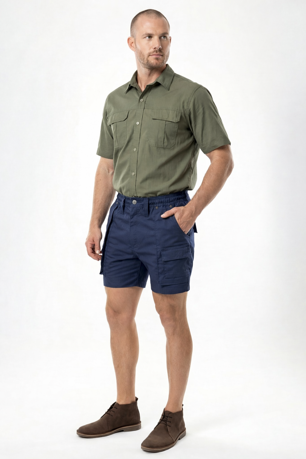 Button Up Stretch Cotton Bush Shirts S/S
