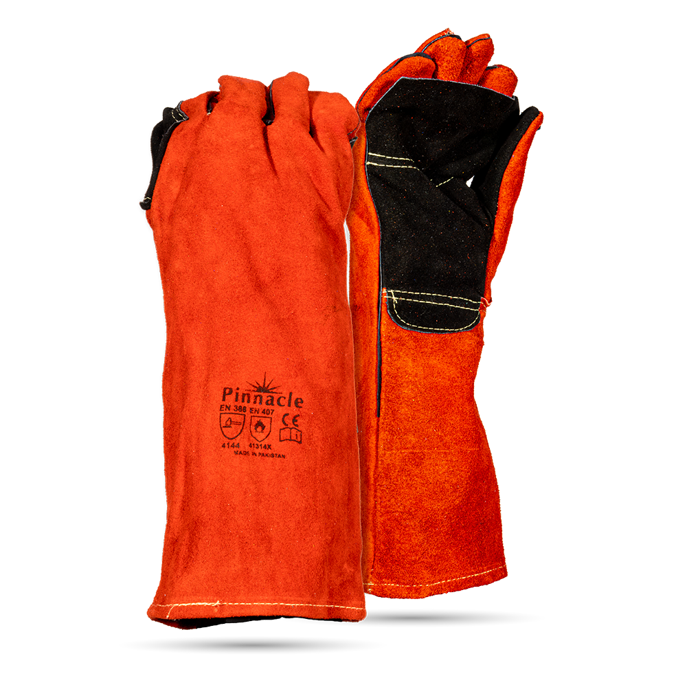 Pinnacle SUPERWELD Red Welding Glove with Black Apron Palm, Elbow Length 8" (13-100080)