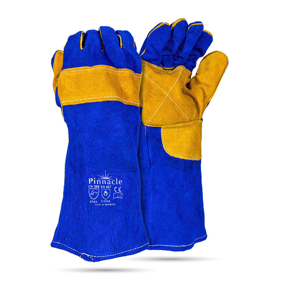 Pinnacle Blue Lined Yellow Palm Welding Glove, Kevlar Stitch, Elbow Length 8" (13-100101)