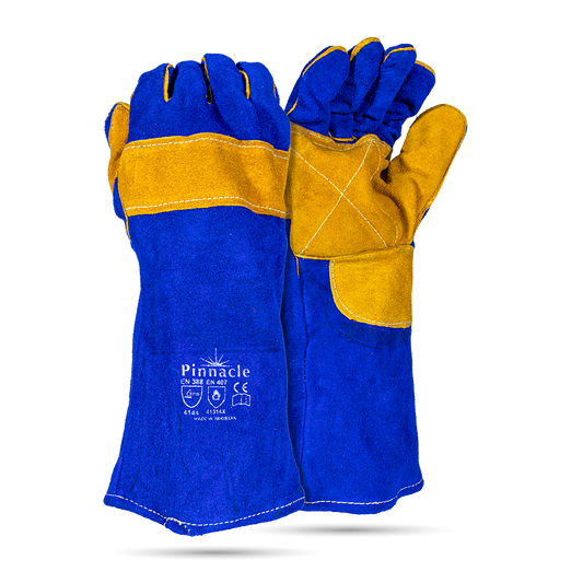 Pinnacle Blue Lined Yellow Palm Welding Glove, Kevlar Stitch, Elbow Length 8" (13-100101)