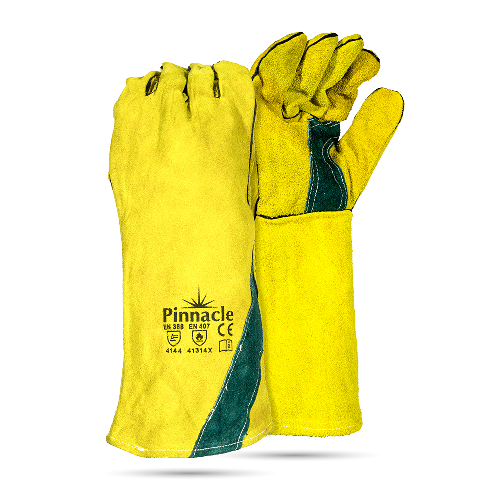 Pinnacle Yellow Welding Glove with Green Reinforced Palm, Elbow Length 8" (13-1001022)
