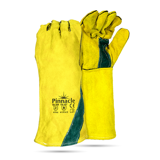 Pinnacle Yellow Welding Glove with Green Reinforced Palm, Elbow Length 8" (13-1001022)