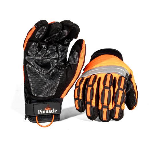Pinnacle Mechanical Glove Microfiber Palm with Padding,hi Viz Orange Back with Impact Protection (13-1002980)