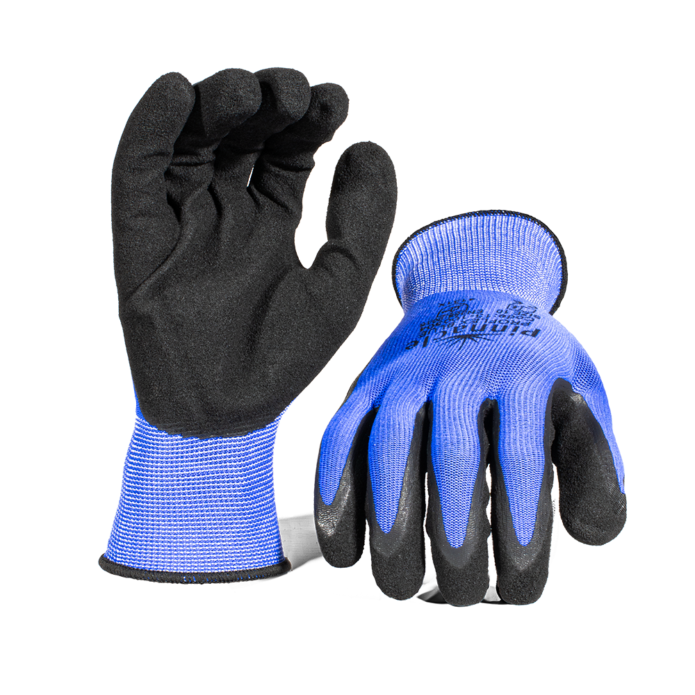 Pinnacle ProFLEX BLUE 13g Blue Nylon Shell, Black Nitrile, Sandy Palm Double Coat Glove (13-100304)