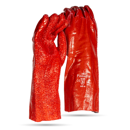Pinnacle PVC Red Rough Palm Heavy Duty Glove, Open Cuff 35cm (13-1003233)
