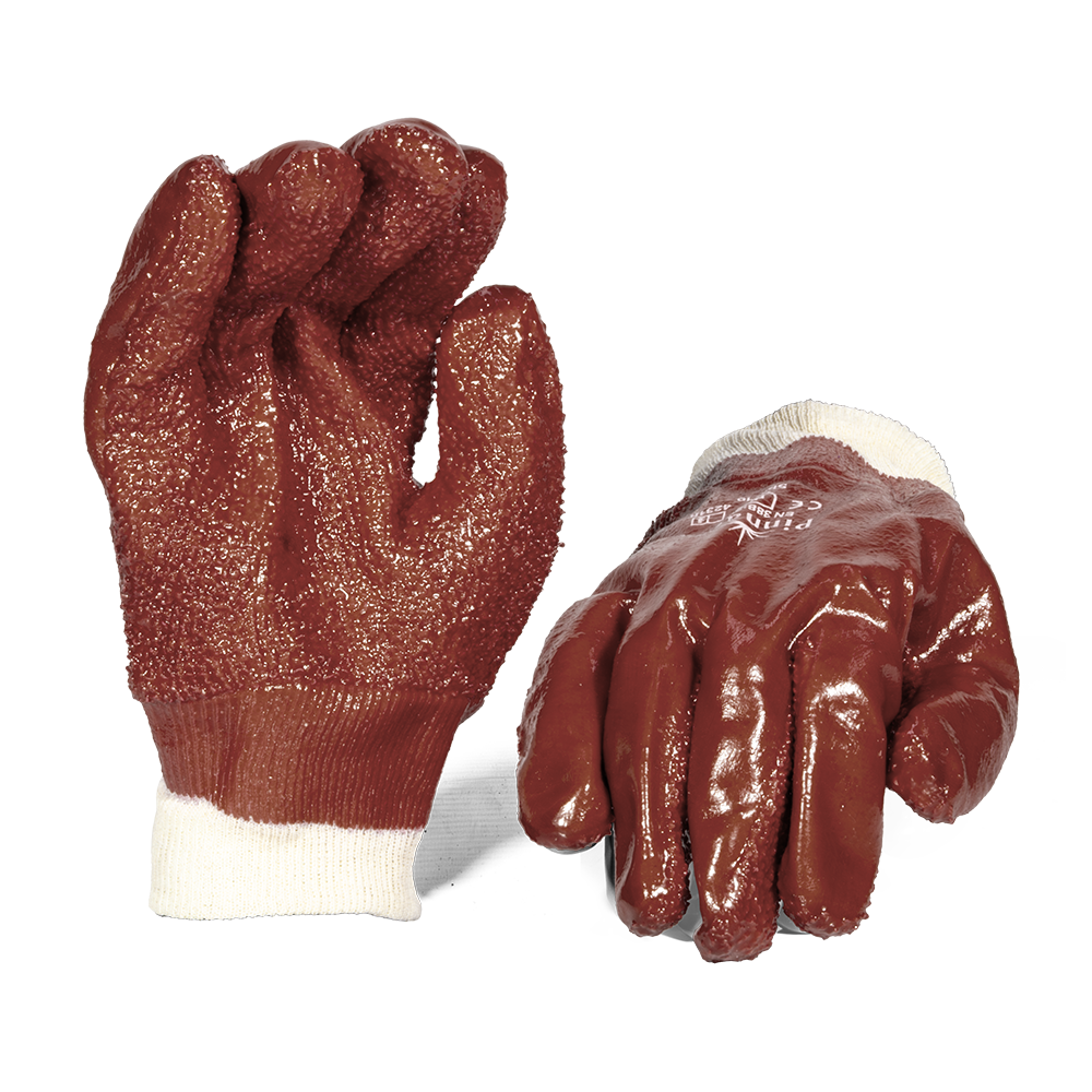 Pinnacle PVC Brown Glove Rough Palm Knit Wrist (13-1003235)
