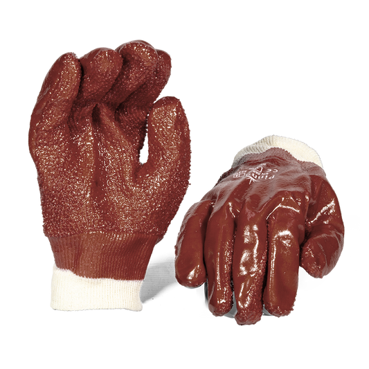 Pinnacle PVC Brown Glove Rough Palm Knit Wrist (13-1003235)