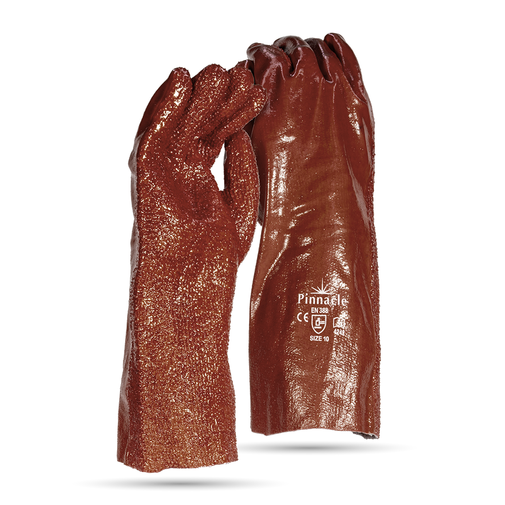 Pinnacle PVC Brown Glove Rough Palm Open Cuff 30cm (13-1003236)