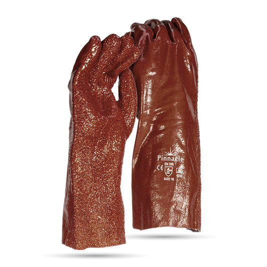 Pinnacle PVC Brown Glove Rough Palm Open Cuff 30cm (13-1003236)