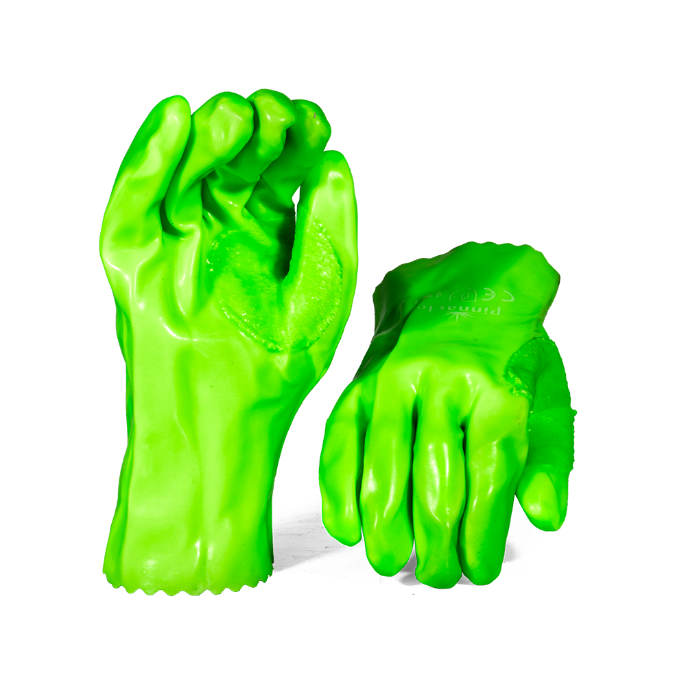 Pinnacle Lime Green PVC Glove Open Cuff 27cm, Reinforced (13-1003239)