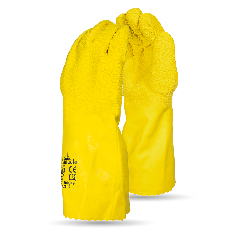 Pinnacle COMAREX Yellow Latex Full Dip Crinkle Glove, Fleece Lining, 35cm Open Cuff (13-100349)