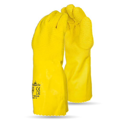 Pinnacle COMAREX Yellow Latex Full Dip Crinkle Glove, Fleece Lining, 35cm Open Cuff (13-100349)