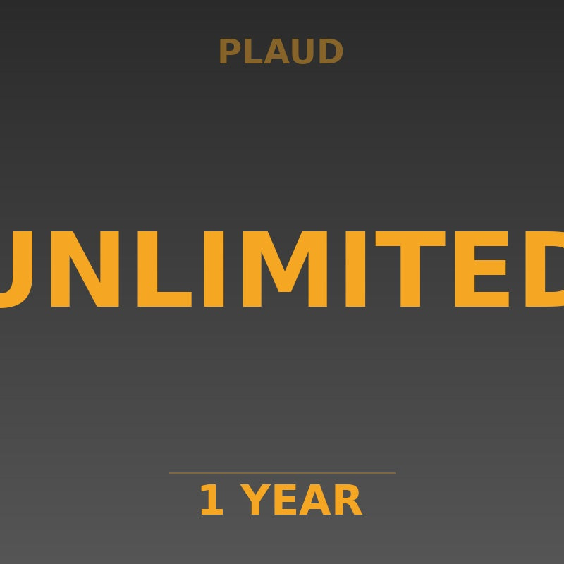 Plaud Unlimited Plan badge — 1-year AI subscription with unlimited transcription minutes