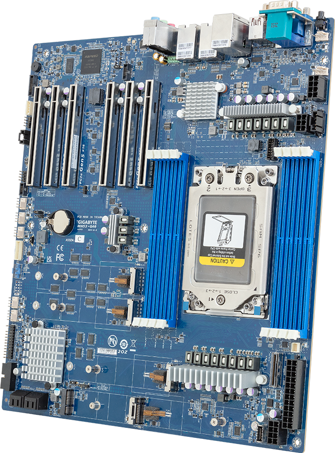 GIGABYTE WRX90 for AMD Threadripper processors; 8x DDR5 ECC RDIMM; 6x PCIe Gen 5 x16; 4x M.2; 2 x 10Gb/s LAN;