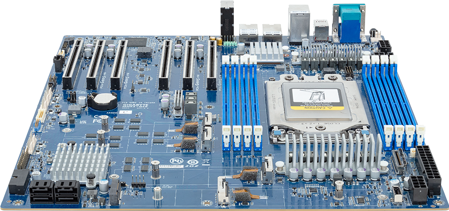 GIGABYTE WRX90 for AMD Threadripper processors; 8x DDR5 ECC RDIMM; 6x PCIe Gen 5 x16; 4x M.2; 2 x 10Gb/s LAN;