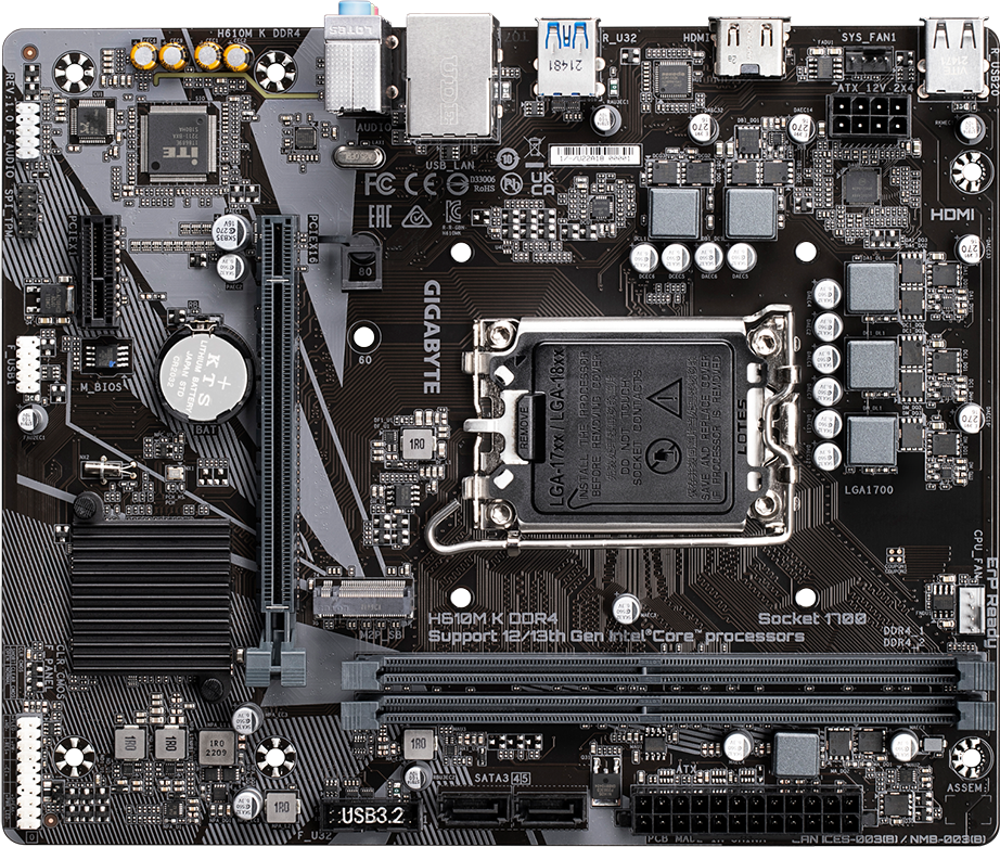 GIGABYTE Intel® H610 Chipset for LGA 1700; 2x DDR4; 1x M2; HDMI; mATX