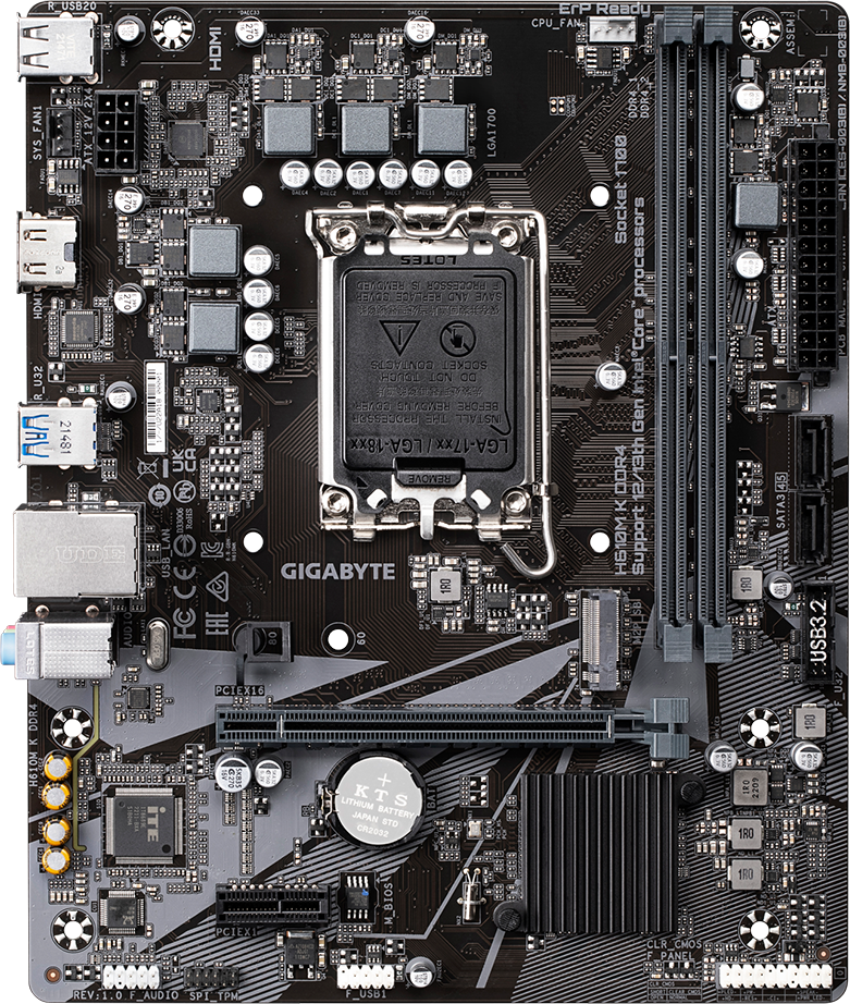 GIGABYTE Intel® H610 Chipset for LGA 1700; 2x DDR4; 1x M2; HDMI; mATX