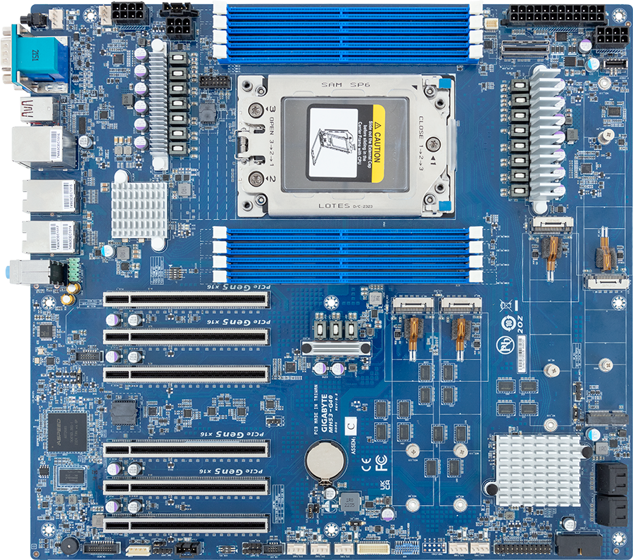GIGABYTE WRX90 for AMD Threadripper processors; 8x DDR5 ECC RDIMM; 6x PCIe Gen 5 x16; 4x M.2; 2 x 10Gb/s LAN;