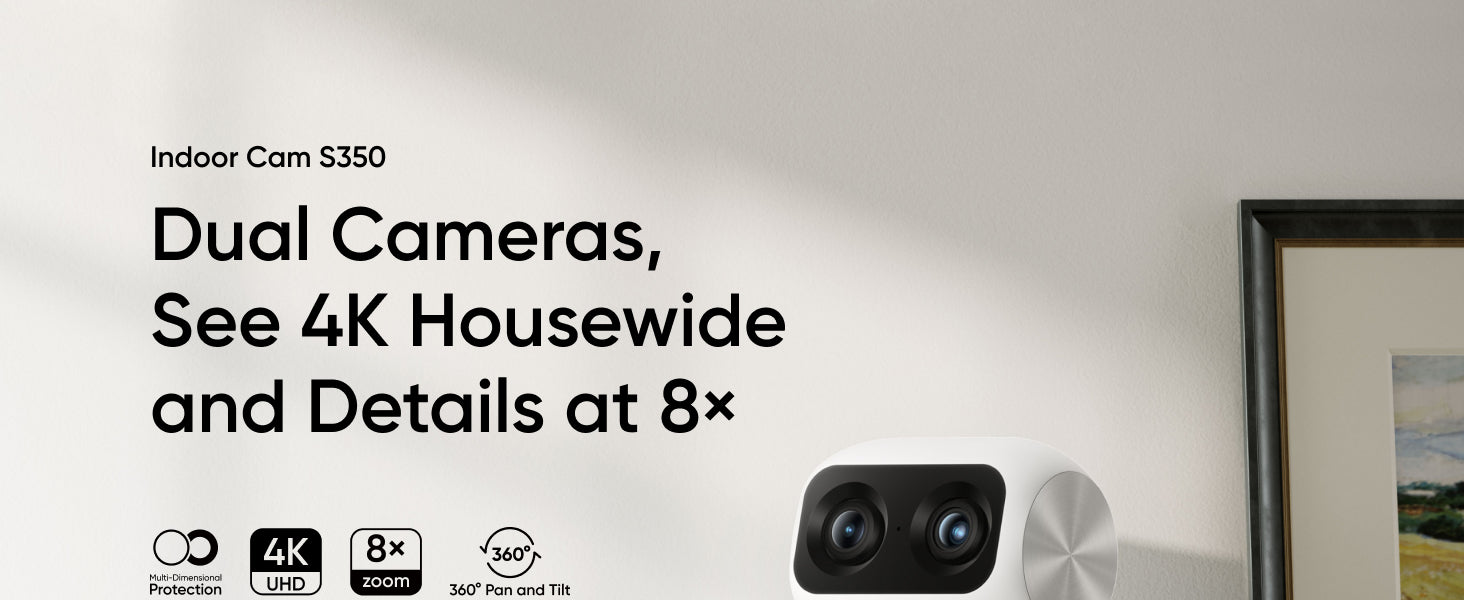 Eufy Indoor Cam S350 4K Dual Lens 360 Degree Surveillance Wired Indoor Camera - Guards On Duty Shop
