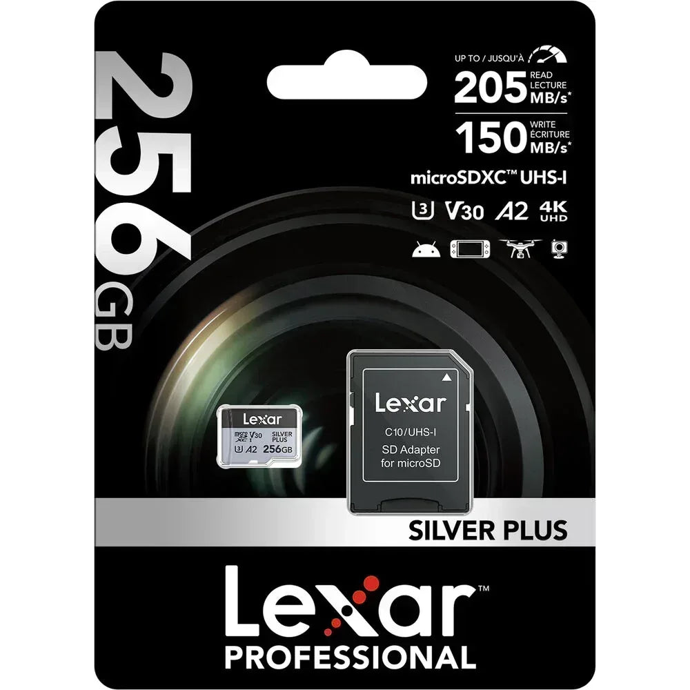 Lexar 256GB Professional SILVER PLUS UHS-I microSDXC Memory Card + SD Adapter Guards On Duty Security