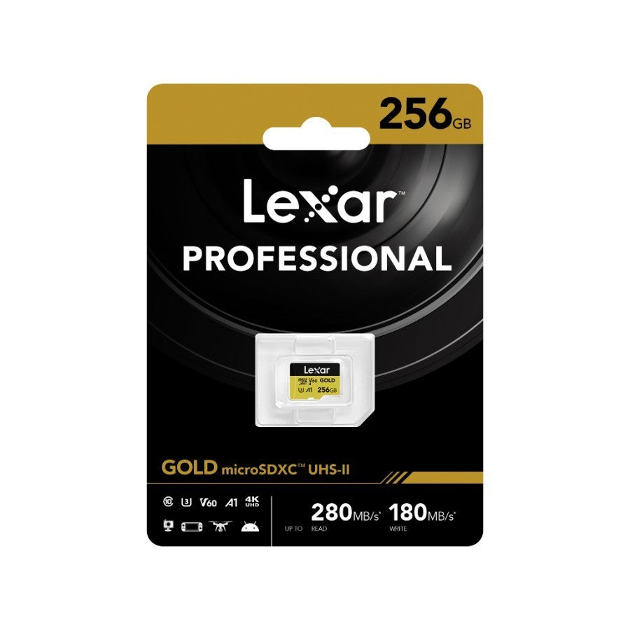 Lexar 256GB UHS-II MicroSDXC 280MB/s V60 A1 Memory Card (GOLD Series)