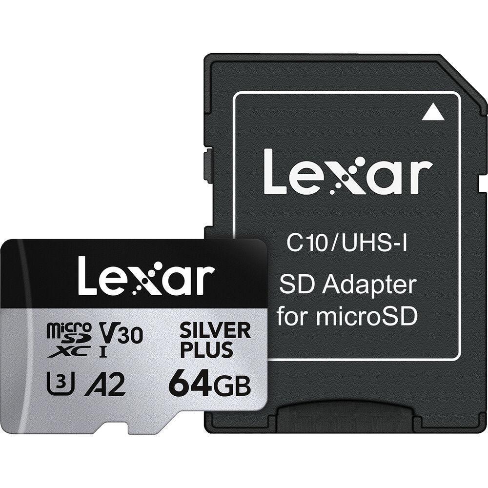 Lexar 64GB Professional SILVER PLUS UHS-I microSDXC Memory Card + SD Adapter Guards On Duty Security