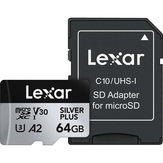 Lexar 64GB Professional SILVER PLUS UHS-I microSDXC Memory Card + SD Adapter