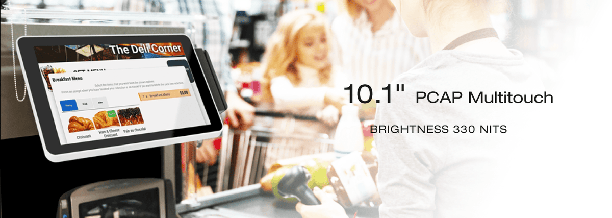 POSLAB - 10.1'' PCAP Touch Panel; Intel Celeron N3350; with stand;4GB DDR3L RAM/ 128GB eMMC; 60W- without OS.