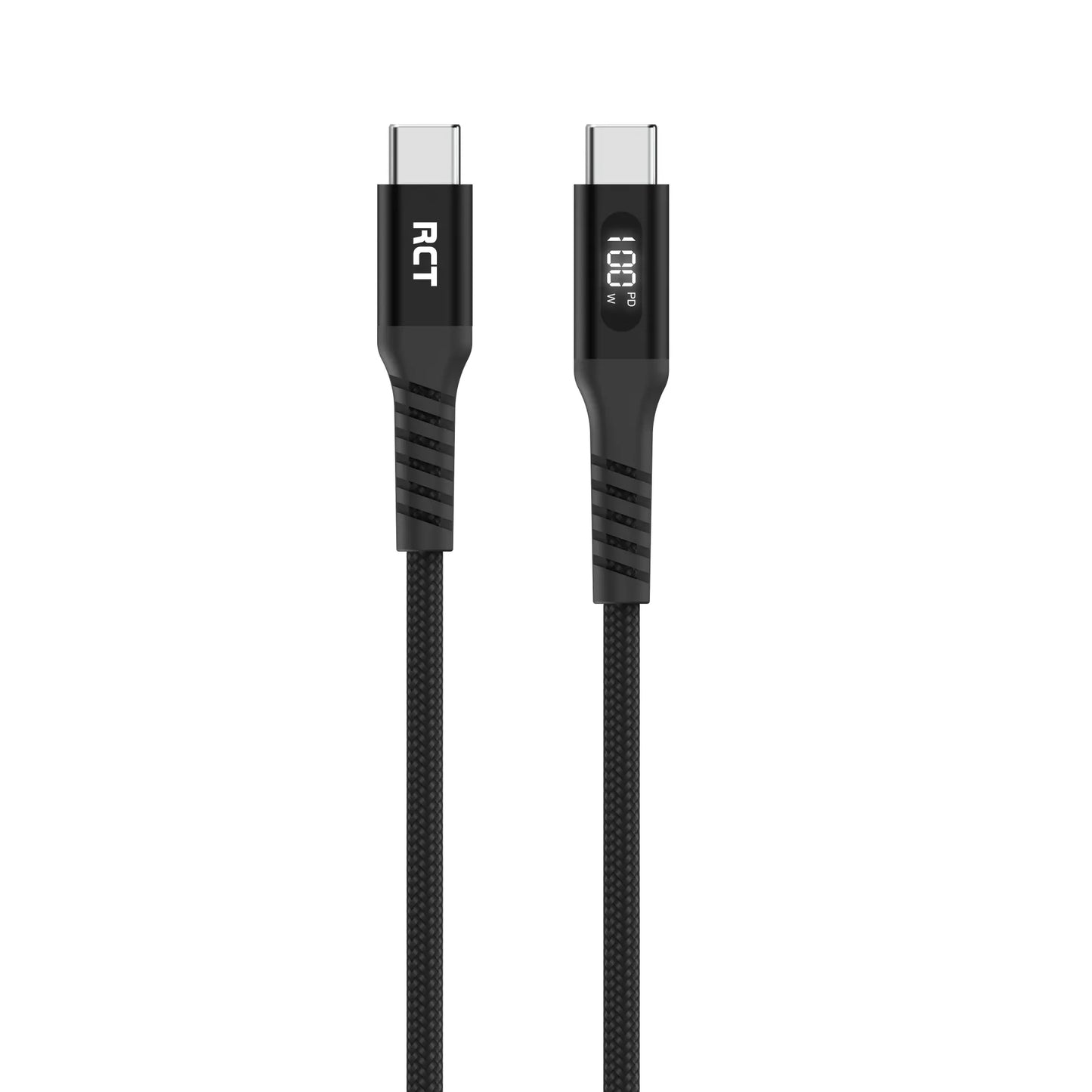 RCT USB-C to USB-C PD 100W (5A) cable; 2m; braided; LED display