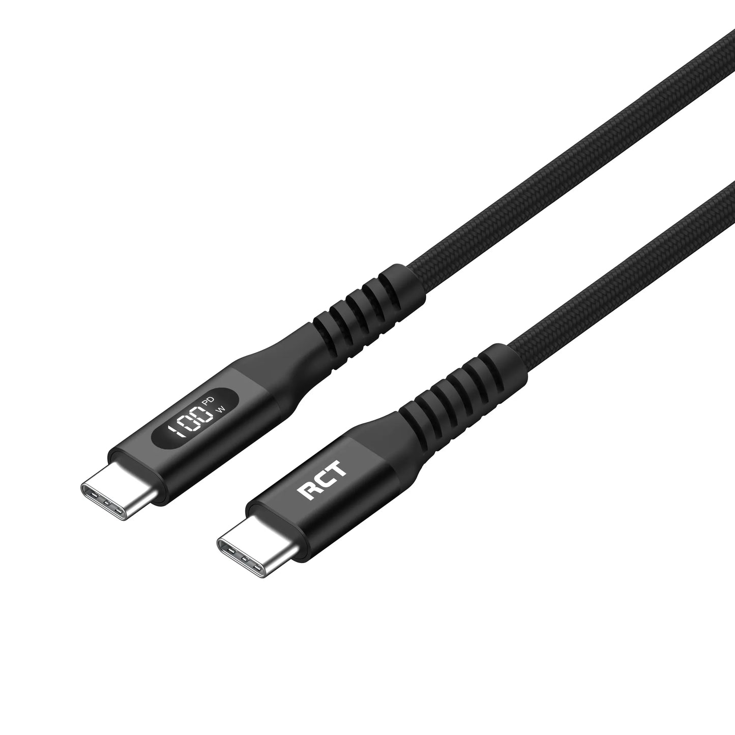 RCT USB-C to USB-C PD 100W (5A) cable; 2m; braided; LED display