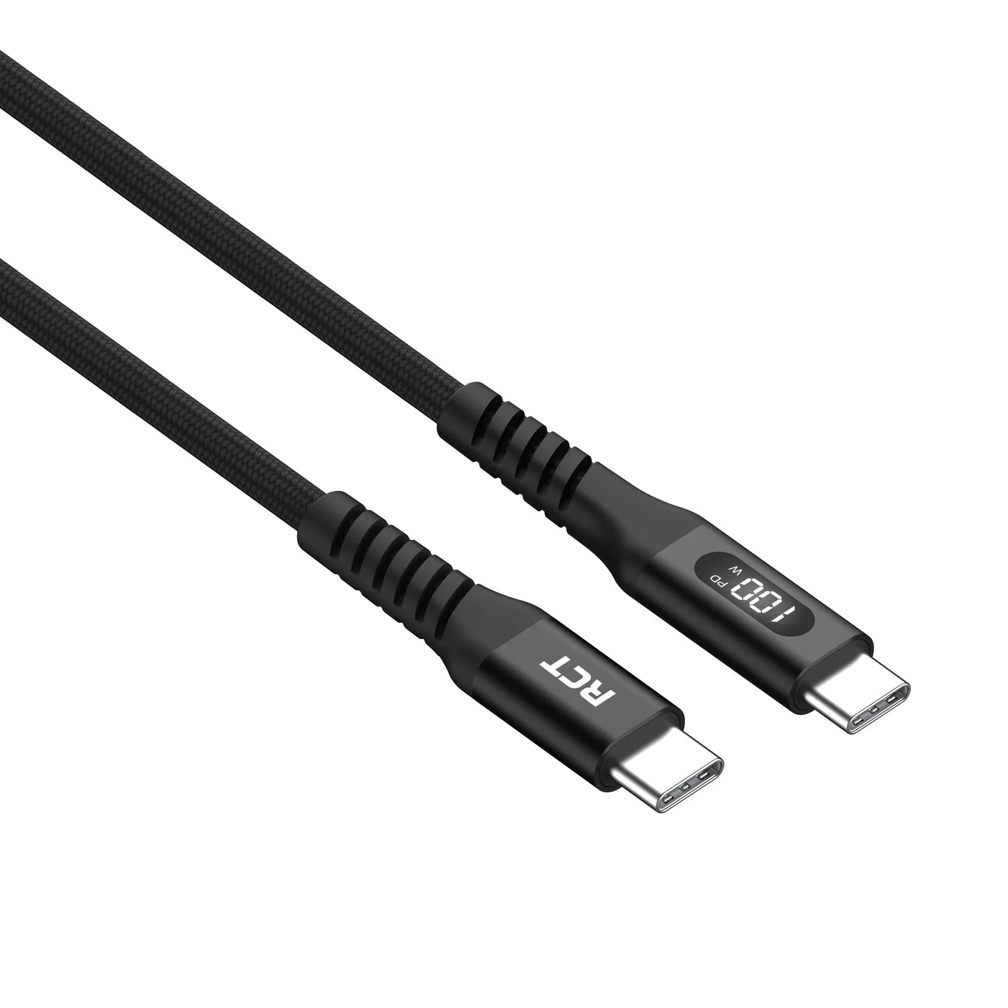 RCT USB-C to USB-C PD 100W (5A) cable; 2m; braided; LED display