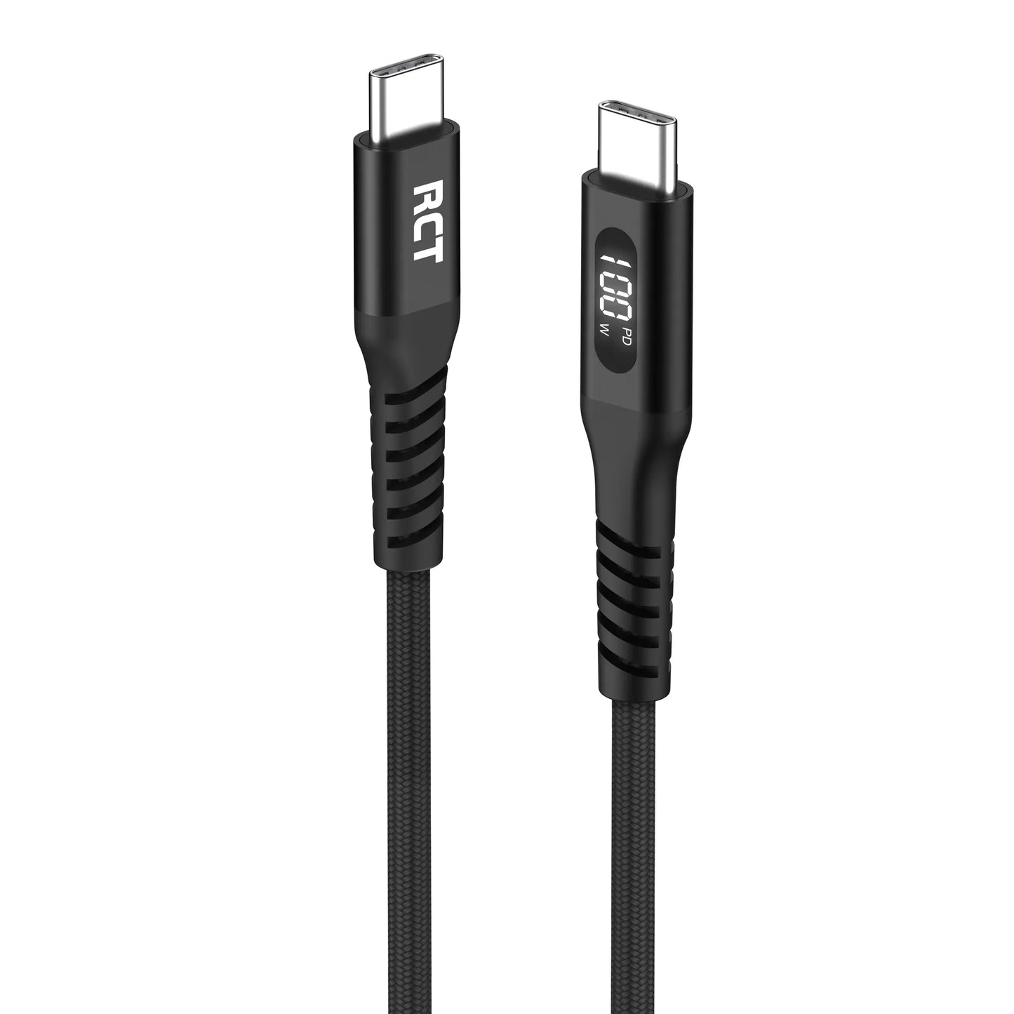 RCT USB-C to USB-C PD 100W (5A) cable; 2m; braided; LED display