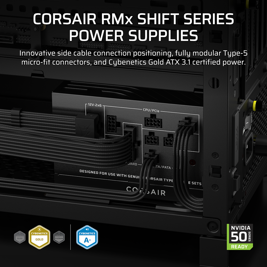 Corsair RM Series™ RM750x Shift — 750 Watt 80 PLUS Gold Fully Modular ATX PSU; ATX 3.1; PCI-E 5.1; 10yr Warranty