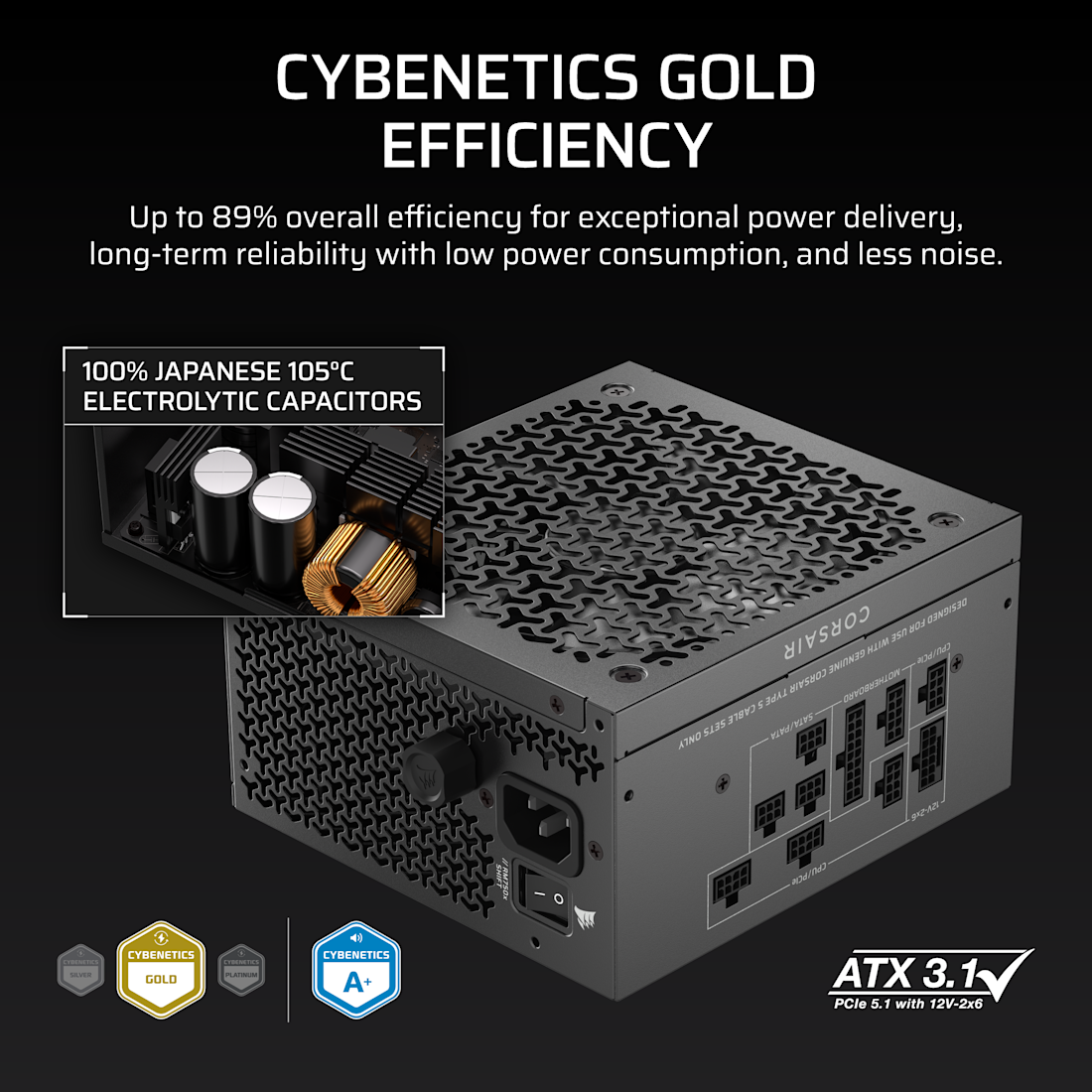 Corsair RM Series™ RM750x Shift — 750 Watt 80 PLUS Gold Fully Modular ATX PSU; ATX 3.1; PCI-E 5.1; 10yr Warranty