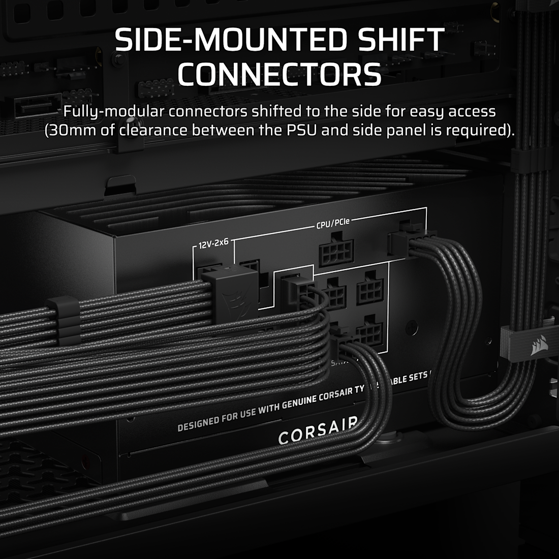 Corsair RM Series™ RM850x Shift — 850 Watt 80 PLUS Gold Fully Modular ATX PSU; ATX 3.1; PCI-E 5.1; 10yr Warranty