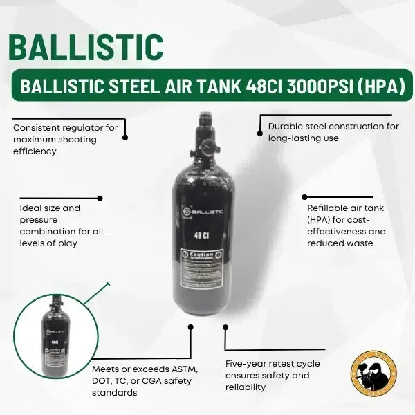 Ballistic Steel Air Tank 48ci 3000psi (HPA) Guards On Duty Security