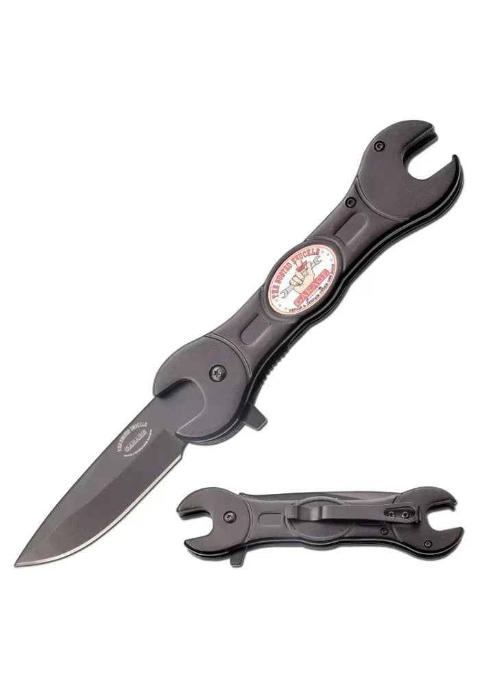 BUSTED KNUCKLE GARAGE BKG-A004BK SPRING ASSISTED KNIFE Guards On Duty Security