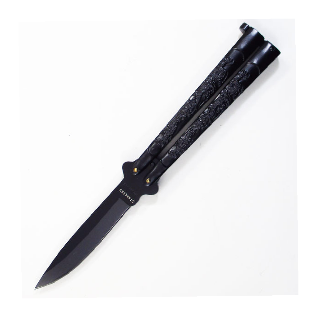 BUTTERFLY KNIFE BLACK HANDLE - Guards On Duty Shop