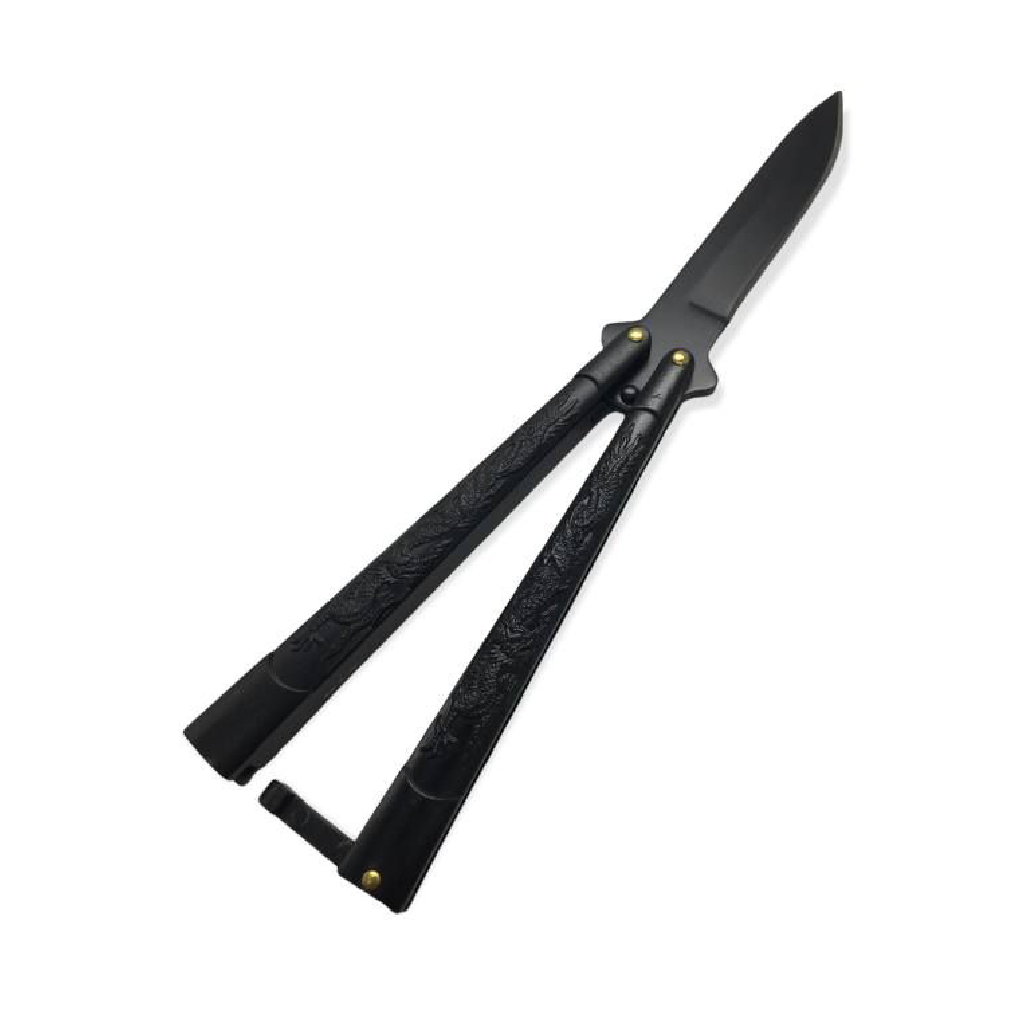 BUTTERFLY KNIFE BLACK HANDLE - Guards On Duty Shop