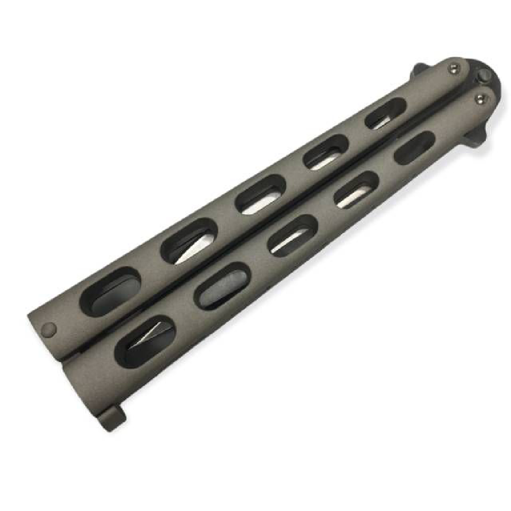 Butterfly knife silver skeletonized handle- 7128P - Guards On Duty Shop