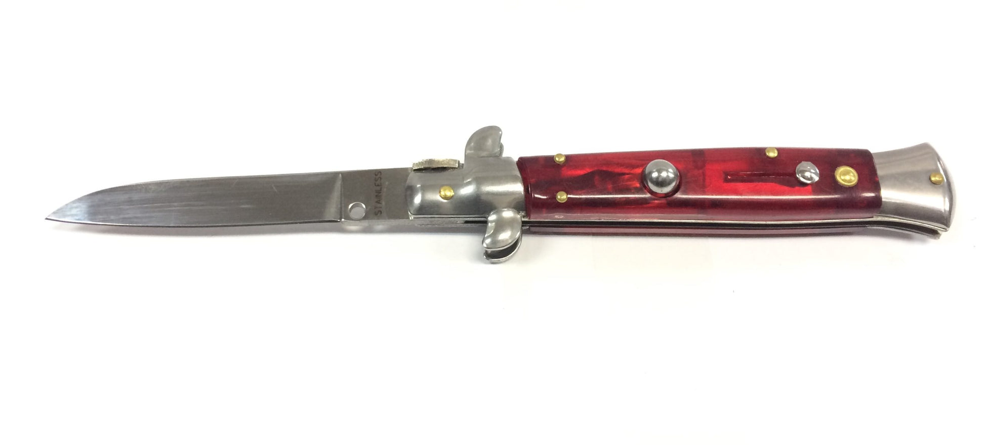 SIDE OPEN SPRING FLICK KNIFE RED - Guards On Duty Shop