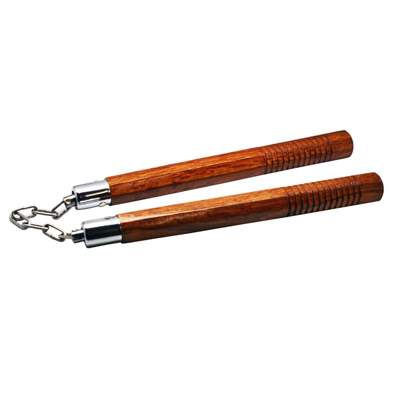 Nunchaku Natural Wood Octagonal Grooved - Chain w/Ball Bearing 12" - Guards On Duty Shop